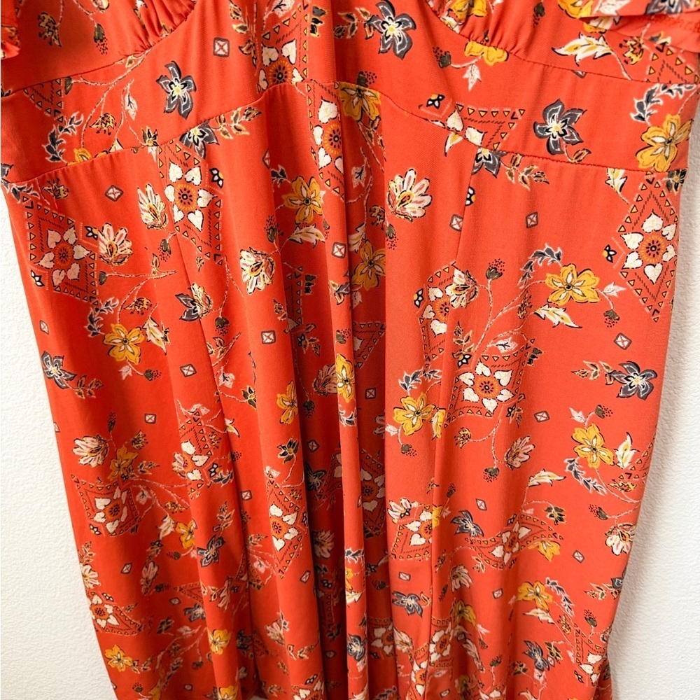 Torrid Orange Floral Print Flutter Sleeve Dress 3X Plus Size Women’s - Picture 4 of 10